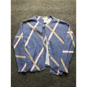 Bianco&Blu Cardigan Sweater Womens Medium Blue Plaid Mohair Wool Button Up Italy
